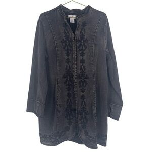 OSO Casuals Embroidered Denim Tunic Jacket Size XL gray off black